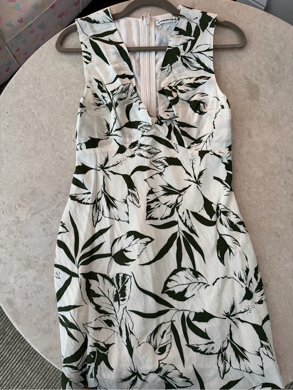 Abercrombie & Fitch White Dress with Dark Green Botanical Print